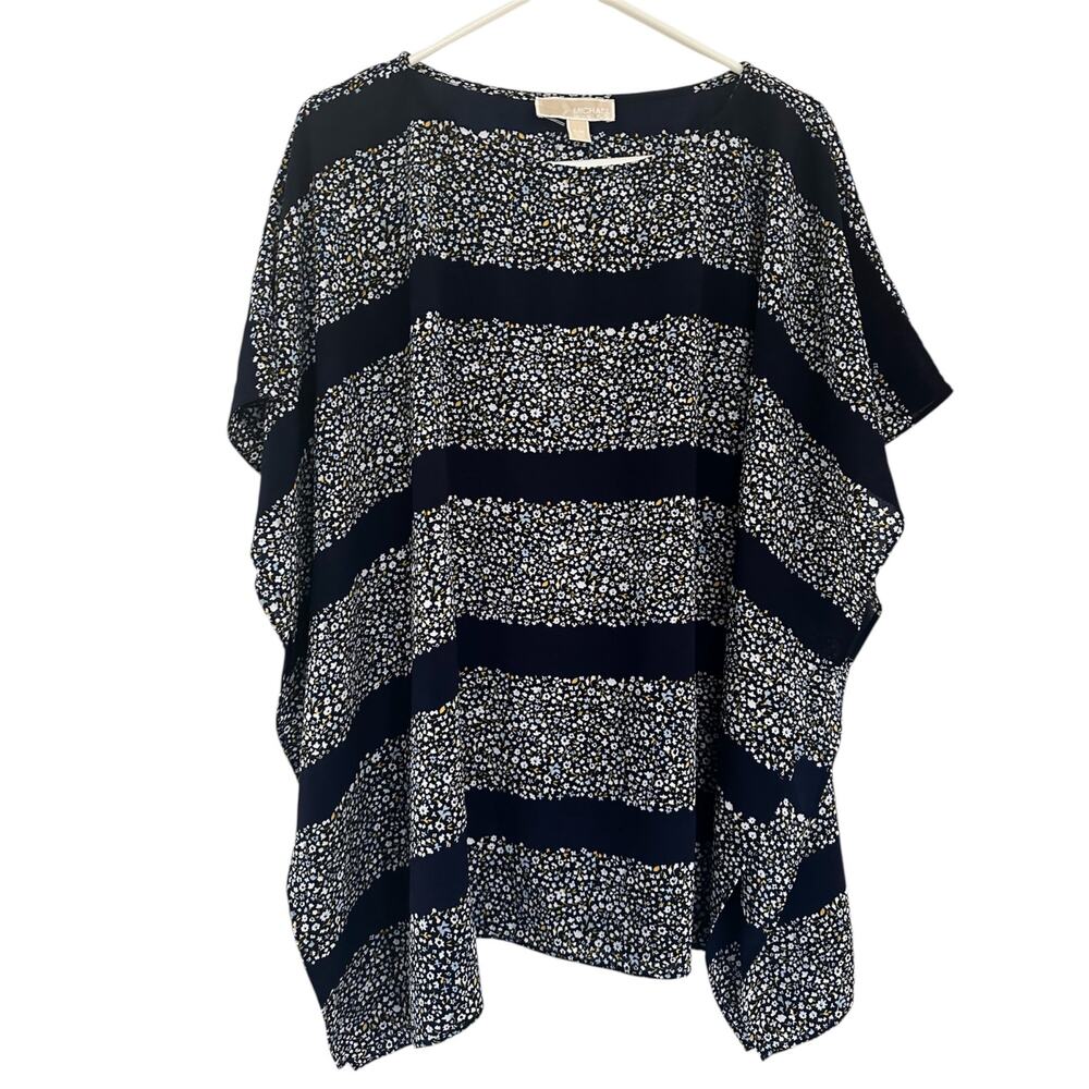 Michael Kors flowy blouse Blue stripe floral S M lightweight chiffon top shirt